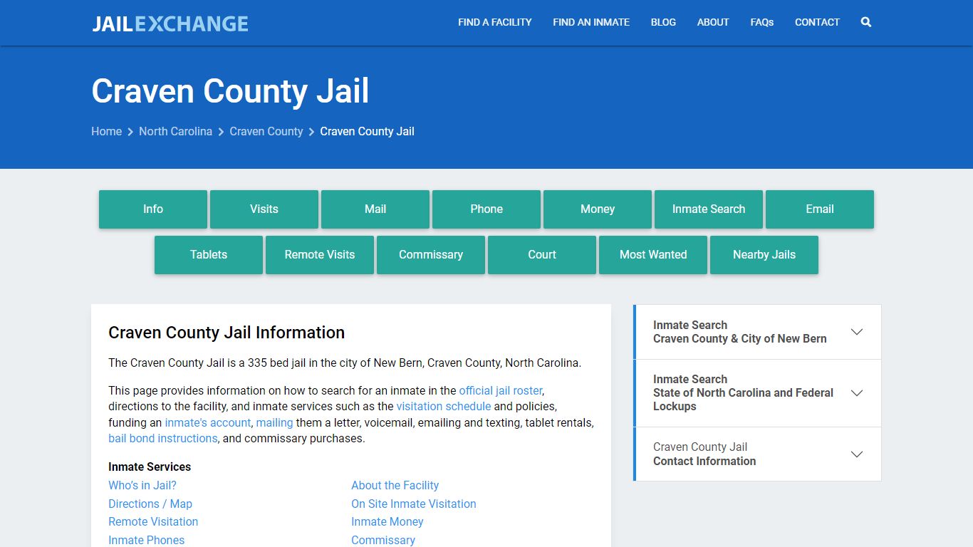 Craven County Jail, NC Inmate Search, Information